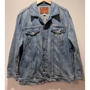Lucky Brand Womens Boyfriend Trucker Denim Jacket Light‎ Wash Embroidered Size L